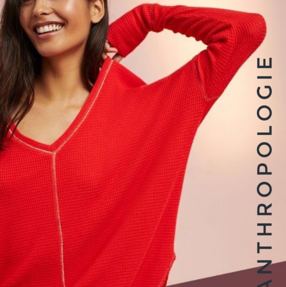 Anthropologie thermal v-neck longsleeve top - Picture 2 of 8
